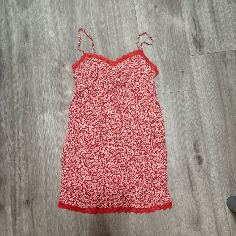 American Eagle Floral Red Lace Trim Dress